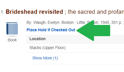 The "Place Hold if Checked Out" link is below the author's name and above the "Location" information.
