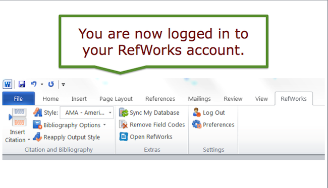 You are now logged in to your RefWorks account.