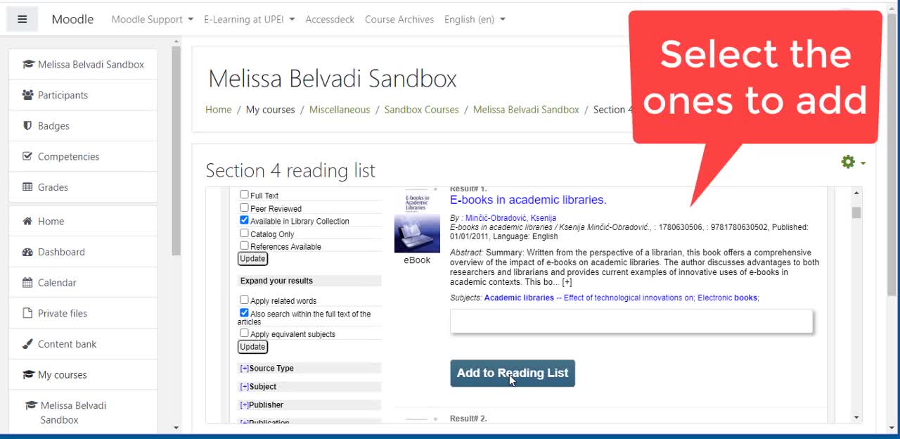 Create Moodle Reading List with OneSearch