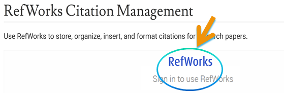 The RefWorks sign in link is in blue text, below the RefWorks Citation Management