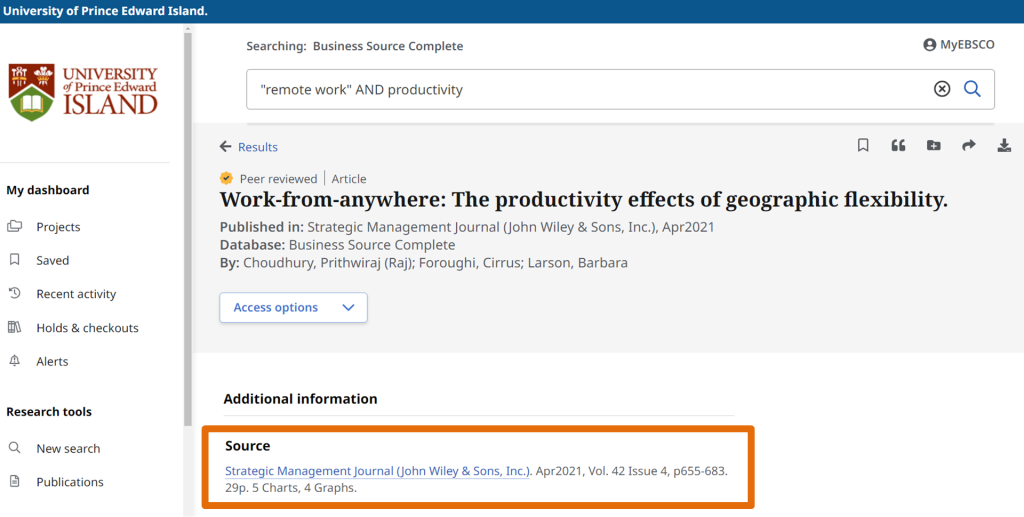 Screenshot highlighting the title of the journal and the publication date