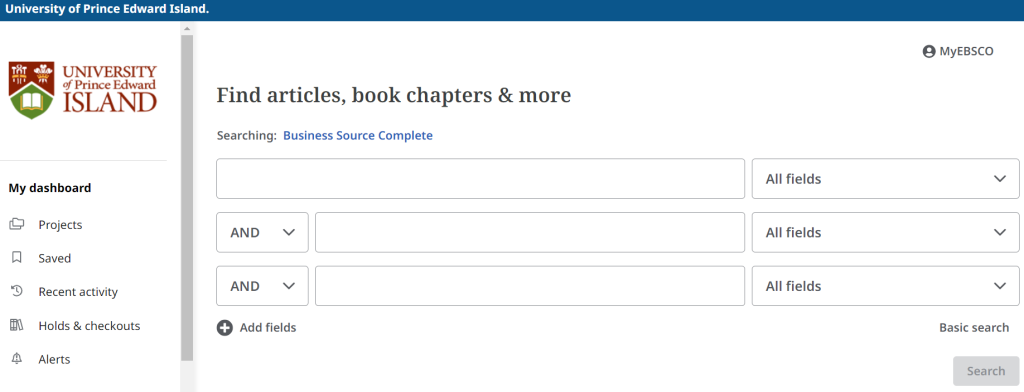 Screenshot of Business Source Complete Advanced Search page