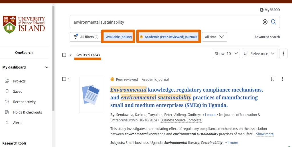 Available online and Academic Peer reviewed buttons are highlighted