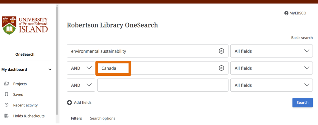 The word Canada on the second search box is highlighted