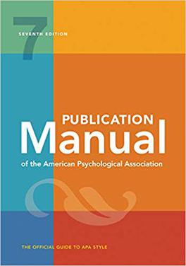 Book cover of the 7th edition Publication Manual of the American Psychological Association, a multi-colour background with white and grey text