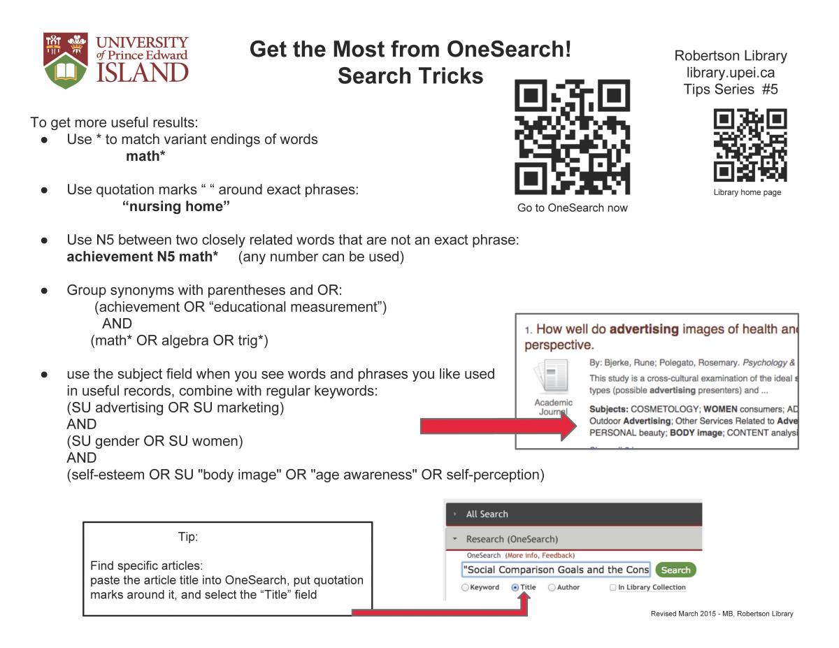 OneSearch tips - special limiters for discipline, geography and more