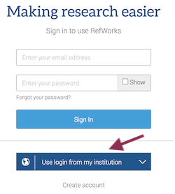 RefWorks Institutional Login - Select Use login from my institution